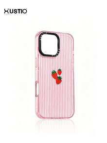 Funda de teléfono con patrón de rayas de fresa, material TPU transparente a prueba de golpes, cubierta de protección para la lente de la cámara, adecuada como regalo festivo para parejas y amigos, compatible con Apple XS/XS Max/XR/11/12/13/14/15/16 Pro/Pro Max/14/15 Plus/17/16 Pro Max - Multicolor - Ver 1