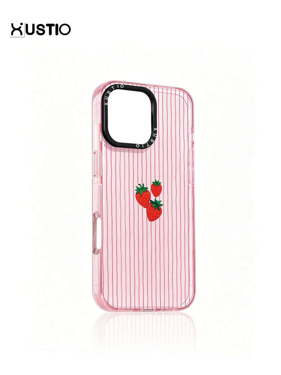 Funda de teléfono con patrón de rayas de fresa, material TPU transparente a prueba de golpes, cubierta de protección para la lente de la cámara, adecuada como regalo festivo para parejas y amigos, compatible con Apple XS/XS Max/XR/11/12/13/14/15/16 Pro/Pro Max/14/15 Plus/17/16 Pro Max - Multicolor - Ver 1