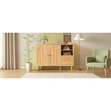 Minimalist-Style Locker/ Storage Cabinet With 2 Drawers And 2 Open Compartments/ Wooden Handles And Feet / Versatile Storage Options / Suitable For Living Room, Dining Room And Hallway - 淺木色 - 查看 10
