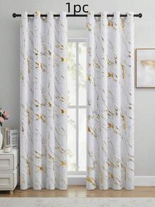 1pc Blackout Curtain Living Room Gold Marble Pattern, Curtain Marble Pattern Panel Suitable For Bedroom, Thermal Insulated Curtain Suitable For Home Office Grommet Top - White - View 1