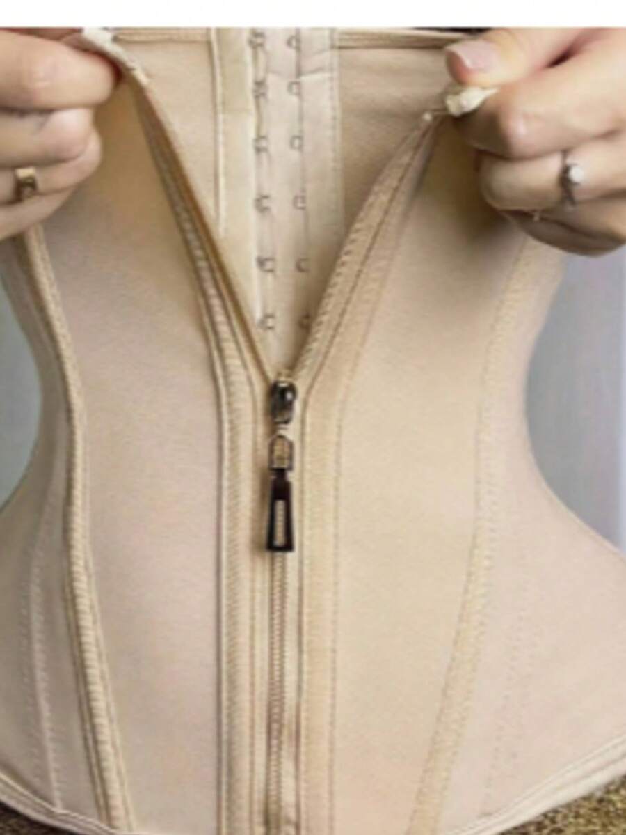 Women's Shaping Fishbone Waist Belt, Lined Tummy Control Corset,  Body Shaper With Zipper And Hook Closure - Light Beige - View 1
