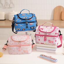 Powcan Double-Layer Large Capacity Insulated Lunch Bag, Dual Compartment Reusable Cooler Bag, Waterproof Easy-To-Clean Lining, Shoulder Strap And Dual Handles, Suitable For School, Work, Picnic And Travel - Multicolor - View 10