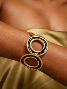 1pc Minimalist Round Design Enamel Stainless Steel Women's Bracelet Suitable For Daily Commute And Date Wear - Yellow Gold - View 4