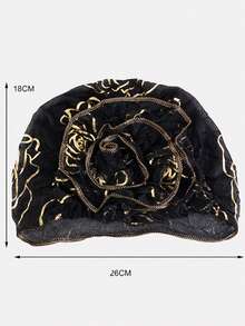 1件裝女款金色箔蕾絲花卉頭巾穆斯林 turban 帽落髮帽，適合日常配戴 - 紅色 - 查看 2