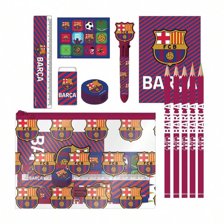 FC Barcelona School Stationery Set For Boys And Girls - Multicolor Back To School Kit With Pencil, Eraser, Sharpener, Ruler, Notebook And Pencil Case, Officially Licensed, One Size - Option 3 - View 2