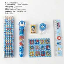 Cerdá Sonic 索尼克主題男女童文具套裝，官方授權 - 透明拉鍊鉛筆盒、6支彩色鉛筆、彩色筆、橡皮、卷筆刀和尺子，開學必備 - 選項5 - 查看 3