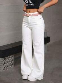 Jeans rectos y holgados de mezclilla lavado efecto levantador de glúteos elásticos sueltos varios colores disponibles - Pearl White - Ver 3