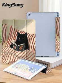 Kingsung Red Striped Black Cat Pattern Tablet Protective Case, Compatible With IPad Air 8 (Model M4) 2026 11-Inch/13-Inch, 9.7/10.2/10.5/10.9/12.9-Inch, Pro 11-Inch, 10th Generation, Galaxy Tab S6 Lite 10.4-Inch, Kindle Paperwhite 2024 12th Generation, Kindle 2022 11th Generation. Features Shockproof Function And Smart Stand, Supports Auto Wake And Sleep Function. - Multicolor - View 3