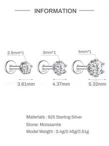 1件 0.06-0.3ct 925純銀莫桑石鼻釘 平底低過敏鼻環穿刺飾品 鼻環耳釘 男女通用日常配戴 - 銀色 - 查看 9