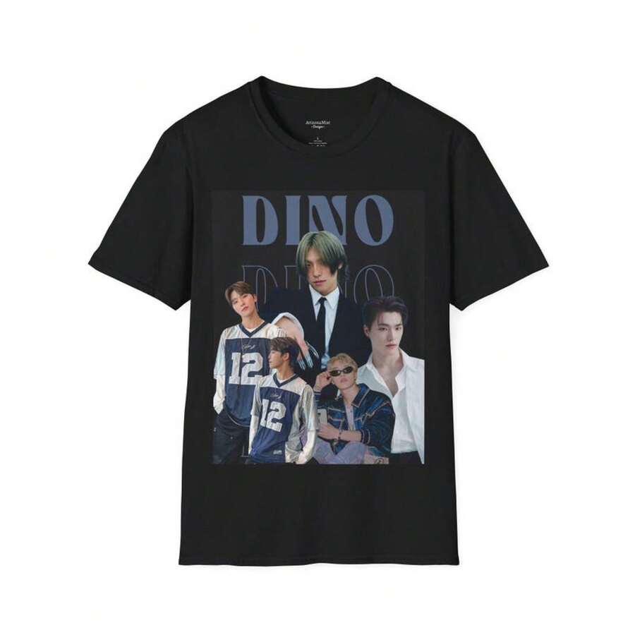 Dino Seventeen T-Shirt, SVT Maknae Dance Carat Fan Casual Graphic Top Party Outfit Einzigartiger Druck - Schwarz - Übersicht 1