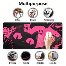 Cat Pink & Black Mouse Pad | Cute Kawaii Desk Mat | Aesthetic Anime Cat Pad | Comfortable Workspace Decor | Gaming & Study Mouse Pad - Mouse Pad - View 3
