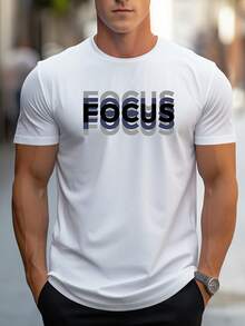 Unisex  Letter Print Crew Neck T Shirt,Essential Items For Fashion Lovers!Gradient FOCUS Design,Super Cool Street Style!Simple And Versatile! - 白色 - 查看 2