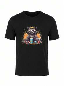 Men Vintage Poster Print T-Shirt Soft Cotton Tee - 黑色 - 查看 1