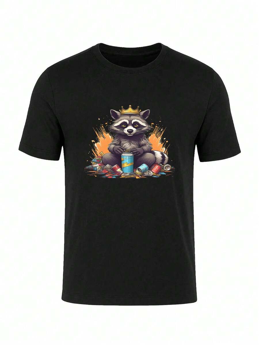 Men Vintage Poster Print T-Shirt Soft Cotton Tee - 黑色 - 查看 1