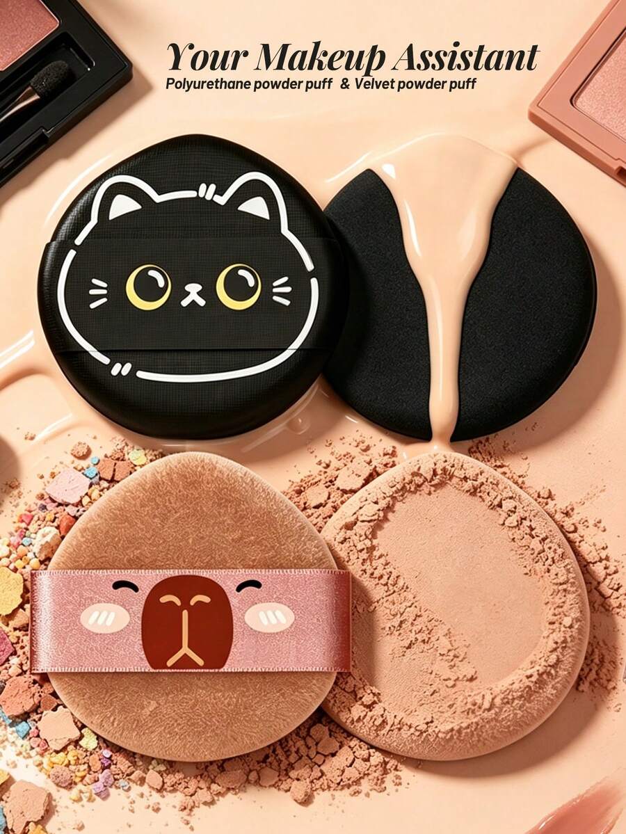 BS-MALL (2pcs) Cute Animal Super Soft Skin-Friendly Powder Puff, Non-Absorbent Makeup Powder Puff For Dry And Wet Use - Multicolor - View 1