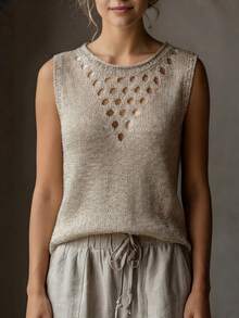 Fashionable Women's Hollow Out Sequin Sleeveless Tank Top, Versatile Spring/Summer Blouse - Silver - View 4