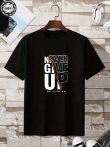 2025New Summer Collection Of Plus-Size Men's Clothing With Stylish Lettering And Inspirational Designs'Never Give Up,Positive And Uplifting' And - 白色 - 查看 7