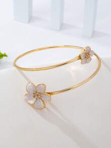1pc Fashion Minimalist White Flower Open Cuff Bracelet, Suitable For Daily Wear - White - View 2