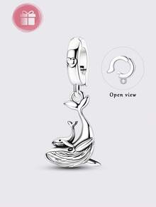 1pc Silver-Plated Ocean Pendant With Openable Clasp Design, Cute Octopus, Narwhal, Manatee Charm, Suitable For Original Brand Bracelet Necklace DIY Matching For Daily Wear And Party - Silver - View 3