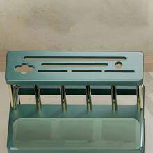 1pc Multifunctional Knife And Fork Holder, Space-Saving Utensil Rack With Removable Drip Tray, Kitchen Sink Countertop Utensil Drainer, Green And White Chopstick Holder, Knife, Spoon, Fork Storage Rack, Suitable For Kitchen, Bathroom, Dining Room, Plastic - Multicolor - View 5