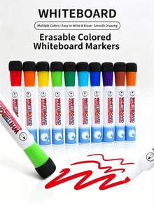 1 Set 12 Colors Whiteboard Markers With Sponge Eraser Head, Minimalist Large Capacity Smooth Ink Flow For Office, Meeting, Children Early Education, Erasable Dry Erase Markers - Whiteboard Marker - View 2