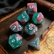 7-Piece Set Colorful Galaxy Theme Polyhedral Dice, Suitable For D&D RPG Tabletop Games And Role-Playing Dragon Tabletop Games, Multiple Dice - Multicolor - View 6