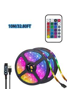 1pc USB Powered LED Light Strip With 24 Infrared Remote Control Functions, Adjustable Color Modes, Self-Adhesive Backing, Suitable For TV, Computer Screen, Party, Bedroom, Home Decor, Game Room, Family Gathering TV Backlight, Battery Powered - Black - View 15