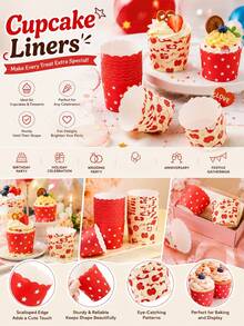 50 piezas de moldes para cupcakes con borde ondulado, corazones y estrellas lindos, decoración para fiestas de cumpleaños y bodas - Multicolor - Ver 3