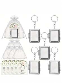 30pcs/15pcs/Set Metal Heart-Shaped Mirror Wedding Gift Set, Includes 5pcs Mirror Keychains, 5pcs Thank You Cards And 5pcs Organza Bags, Metal Heart-Shaped Keychain, DIY Small Mirror, Portable Mini Makeup Mirror, Suitable For Birthday Party - Multiple Styles - View 5