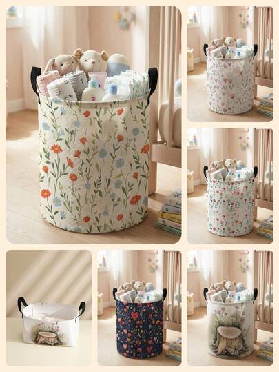 1pc,Round Storage,Extra Large Capacity Foldable,Durable,Floral Pattern Print Large Capacity Foldable Round Storage Basket,With Handles,Baby Room Multi-Purpose Storage Basket,Baby Sundries Organizer Storage Bin Large Capacity,Baby Room Storage,Baby Supplies Storage,Diaper Storage,Clothing Storage,Baby Supplies Sundries Storage,Multi-Purpose Storage Box,Foldable Baby Supplies Storage Box