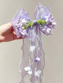 2pcs Girls Blue Bellflower Bow Ribbon Hair Clips, Non-Damaging Daily Wear Versatile Hair Accessories - Multicolor - View 10