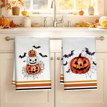 2pcs Halloween Decorative Kitchen Towels, Pumpkin Bat Spider Web Pattern Microfiber Kitchen Towels, 40*60cm/15.7*23.6in Towels, Single-Sided Print, Dish Cloths For Kitchen, Suitable For Restaurant Kitchen Bathroom Decoration, Holiday Gift - Multicolor - View 4