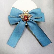 1pc Handmade Women's Insect Design Denim Bow Tie, Campus Style, Perfect Gift, Essential For Party, Gathering, Dance - Blue - View 9
