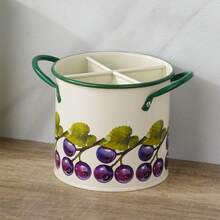 Myrothcane 1 buah Tempat Penyimpanan Peralatan Dapur Logam Multi Kompartemen dengan Pegangan Kuning, Ember Penyimpanan Peralatan Makan Gaya Rumah Pertanian untuk Sendok, Garpu, dan Sumpit, Organizer Peralatan Makan Motif Vintage - MultiWarna - View 6