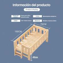 Cama Auxiliar Infantil De Pino Natural Con Colchón Transpirable Y Escalera Integrada, Se Coloca Junto A La Cama Principal - Beis - Ver 2
