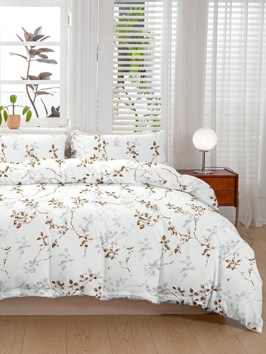 2/3pcs Leaf & Flower Pattern Duvet Cover Set, Ultra Soft Breathable Microfiber, All Season, Machine Washable, Anti-Pilling/Anti-Shrink/Anti-Wrinkle, Suitable For INS Style And Country Style, King/Queen/Full/Twin Sizes, Suitable For Home, Dorm, Apartment, Guest Room, Rental And Gift - Multicolor - View 1
