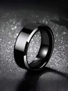 1pc Men's Fashion Classic Stainless Steel 6MM Polished Ring, Hypoallergenic Waterproof Minimalist Daily Stacking Jewelry Gift - Black - View 4