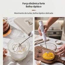 Batedor De Ovos E Espumador De Leite Mixer Elétrico Sem Fio Recarregável USB 3 Velocidades Aço Inox - Preto - Visão 2