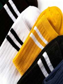 10 Pairs Women's Mid-Calf Socks, Breathable & Moisture-Wicking, Double Stripe Design, Suitable For Autumn/Winter - Multicolor - View 6
