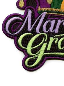 1pc/2pcs/3pcs/4pcs/7pcs Mardi Gras Script Patch Celebration Jester Hat Embroidered Iron-On - Multicolor - View 3