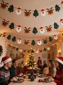 20/10pcs Felt Christmas Banner Garland, Cartoon Santa Claus Reindeer Christmas Tree Hanging Bunting, Christmas Decorations, Christmas Banner, Christmas Hanging Decor, Holiday Decor, Christmas Tree Hanging Banner, Soft Non-Woven Fabric Bunting, Suitable For Fireplace, Wall, Window, Home Party Decoration - Multicolor - View 9