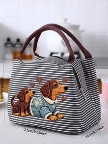 Insulated Lunch Bag With "Dachshund" Pattern, Women Pet Lover Lunch Bag, Comes With Black Utensil Storage Bag, Large Capacity, Student Meal Insulated Ice Bag, Portable Travel Picnic Bag, Office School Lunch Bag Insulated Lunch Box, Work Lunch Box, Work Office Holiday Lunch Box, Suitable For Men And Women Multi-Functional Camping School Lunch Box - Multicolor - View 11