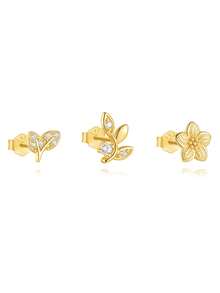 3pcs/Set Anting Kombinasi Daun dan Bunga Ranting Kecil Gaya Mori untuk Wanita, Anting Tusuk Telinga yang Halus, Anting Minimalis Mewah Ringan yang Lembut dan Indah, Serbaguna untuk Bepergian dan Beraktivitas, Aksesori Niche - bunga - View 4