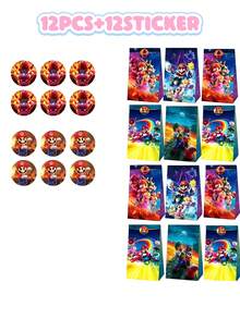 asmodee Bolsa de regalo de papel de Mario, que contiene 12 o 24 piezas (elige una), con patrones de alta definición. Propiedades impermeables y resistentes a desgarros. Cuerda de transporte reforzada. Adecuada para regalos de fiesta, empaque de dulces y diversos escenarios. - Multicolor - Ver 12