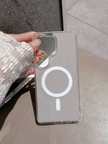 Acrylic Magnetic Phone Case TPU Frame Shockproof Anti-Drop Design Compatible With Samsung S26 S25 S24 S23 S22 Ultra Plus FE Series Also Compatible With A57 A56 A55 A37 A36 A27 A17 A07 A06 Supports Magnetic Charging Protective Cover - Grey - View 4