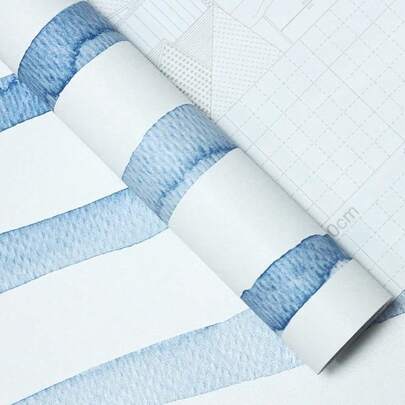 1 Roll Of Blue Bohemian Striped Contact Paper, Peeled And Pasted, Self-Adhesive Removable Waterproof Vinyl Wallpaper, Suitable For Countertops, Living Rooms, Bedrooms, Kitchen Cabinets, Lining Stickers, Furniture Renovation, House Home Decoration