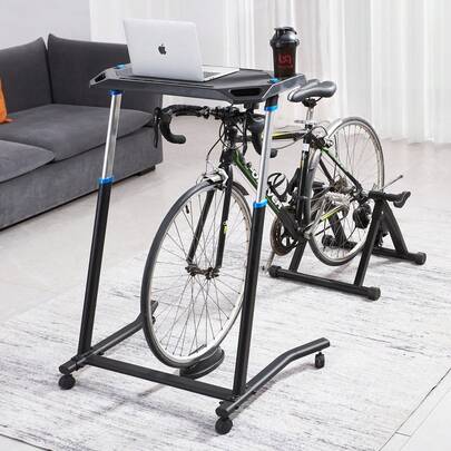 Cycling Desk  Mobile Foldable Multi-Functional Bike Trainer & Treadmill Desk With Lockable Wheels  Non-Slip Multi-Slot Bike Trainer Fitness Desk With Handle Bar  Fit For Home Office Exercise