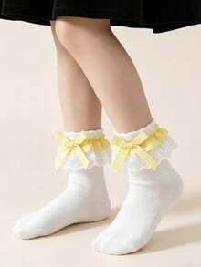 1 Pasang Kaos Kaki Pendek Anak-anak Katun Warna Gradien dengan Hiasan Renda Gaya Putri Elegan Motif Bunga untuk Menari, Musim Semi/Panas - MultiWarna - View 13