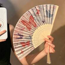 1pc Foldable Handheld Fan Macaron Gradient Floral Print Bamboo Ribs With Tassel Lightweight Folding Fan Suitable For Summer Wedding Party Decorative Handheld Fan - Multicolor - View 7