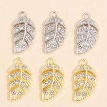 10Pcs Gold & Silver Alloy Rhinestone Leaf Pendants, Suitable For DIY Making High-Quality Necklaces, Bracelets And Fashion Jewelry - Leaves - View 6
